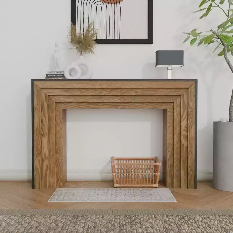 Modern Narrow Wood Entryway Console Table with Black Woodgrain Top, Slim Accent Table for Hallway, or Behind Sofa - Panipeachy
