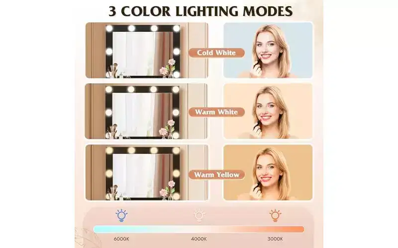 DEXYLLO Small Vanity Desk with Mirror and Lights, Makeup Vanity with Storage Drawer, Compact Vanity Table with 3 Color Lighting Modes, Black