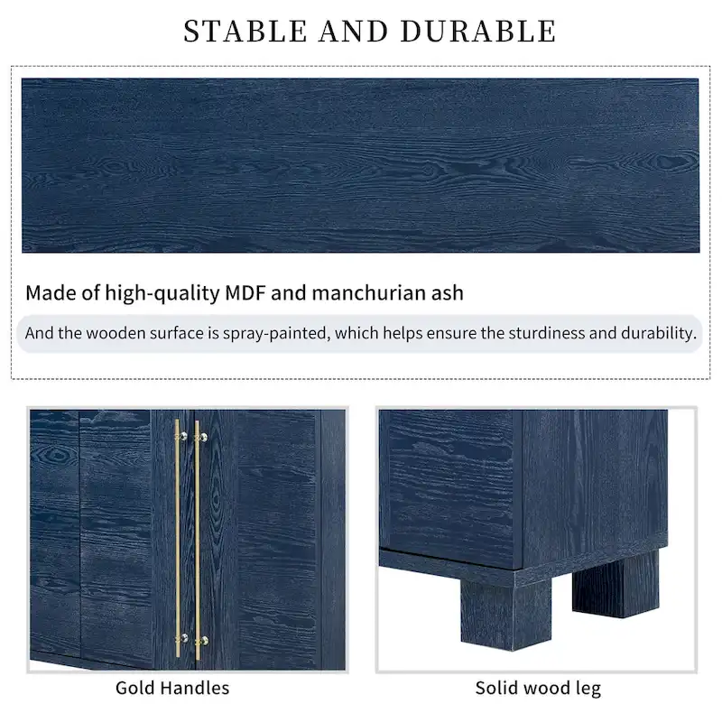 Sideboard Buffet Cabinet with Adjustable Shelves & Gold Handles