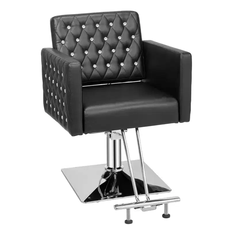 Karl Home Black Modern Heavy Duty Hydraulic Swivel Hair Stylist Salon Chair with Curved Armrests
