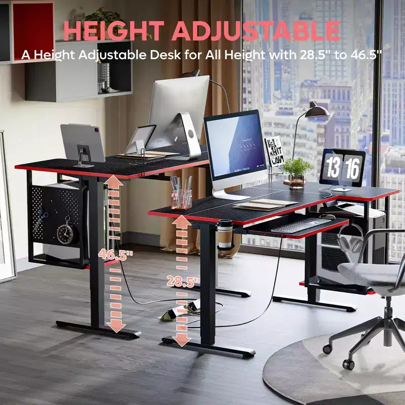 Bestier 57 Standing Computer Desk, Height Adjustable Desk with Keyboard Tray & Host Shelf for Home Office, L-Shaped Gaming Desk with Pegboard