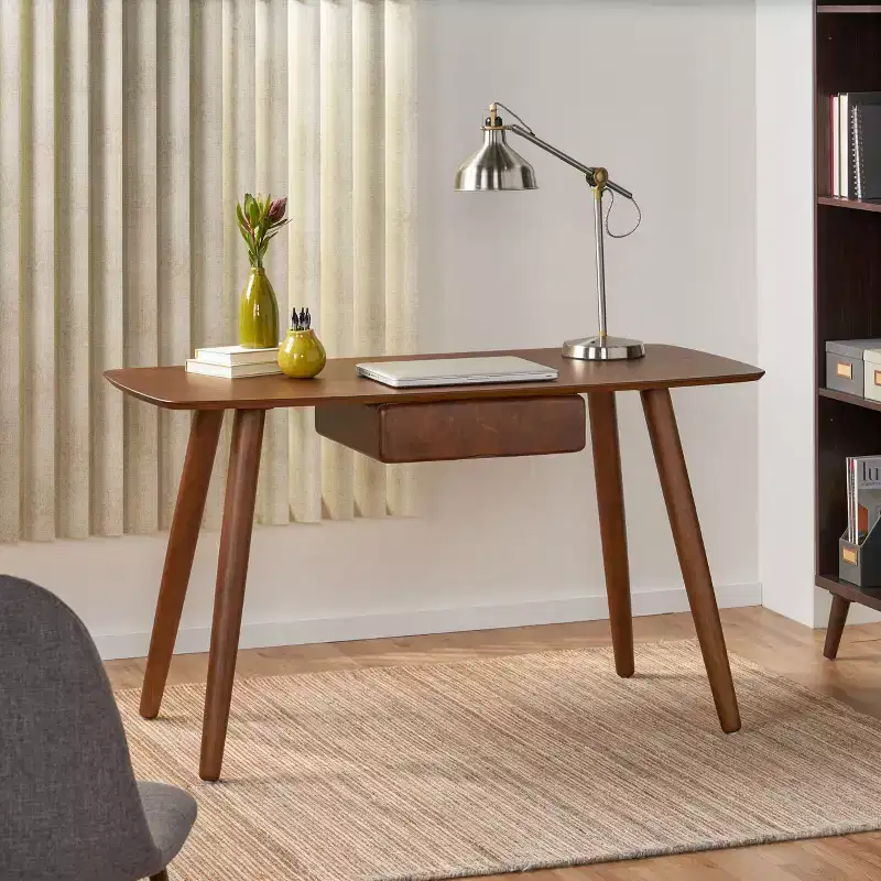 Walnut Wood Home Office Computer Desk with 1 Drawer, 53