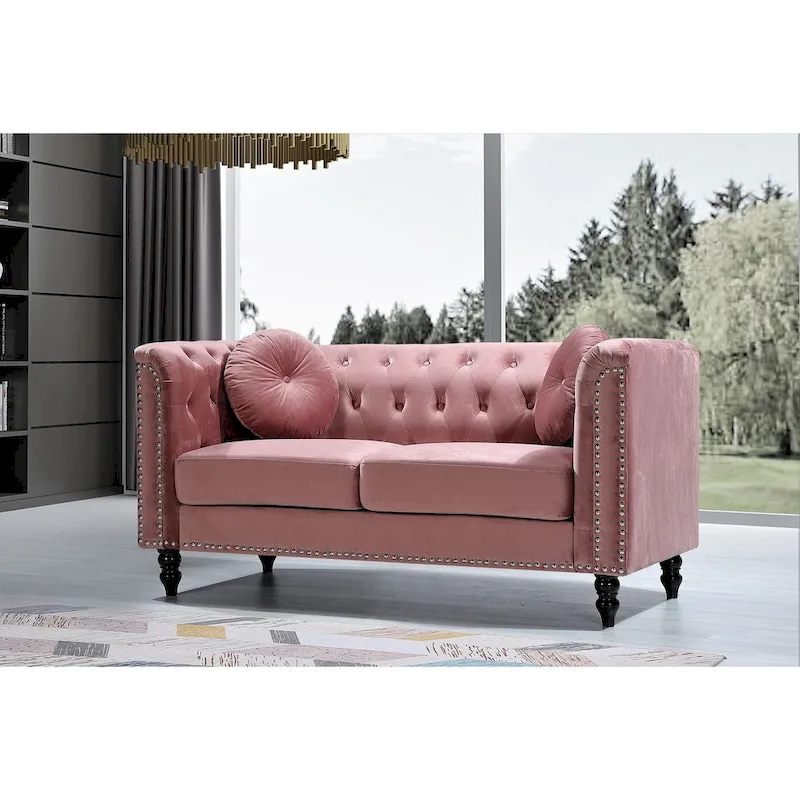 Classic Velvet Nailhead Loveseat with High-Density Foam & Wooden Frame