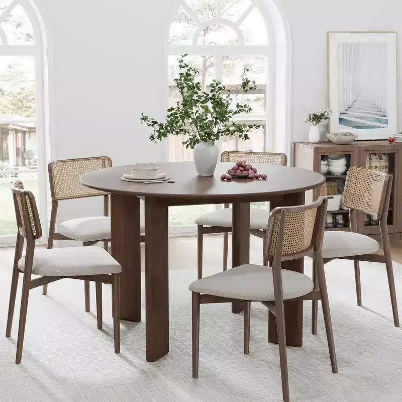 45 Inch Walnut Colored Circular Dining Table, Suitable For Dining With Multiple People At The Same Time, Suitable For Both Dining And Living Rooms