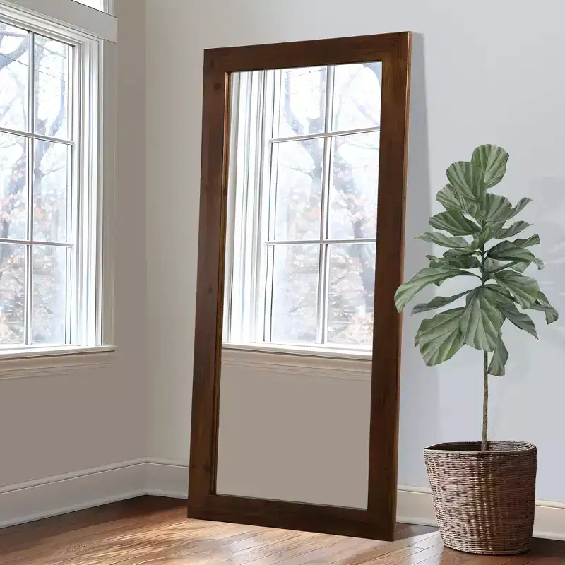 71x31 inch Solid Wood Straight Edge Rectangular Walnut Color Full-length Mirror (without Bracket)