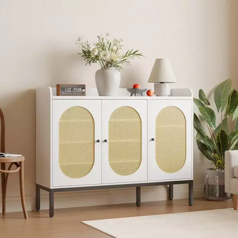Coolmee Shoe Cabinet with 3 Rattan Doors, 7-Tier Freestanding Shoe Storage Organizer with Adjustable Shelves for Entryway, Hallway, Living Room