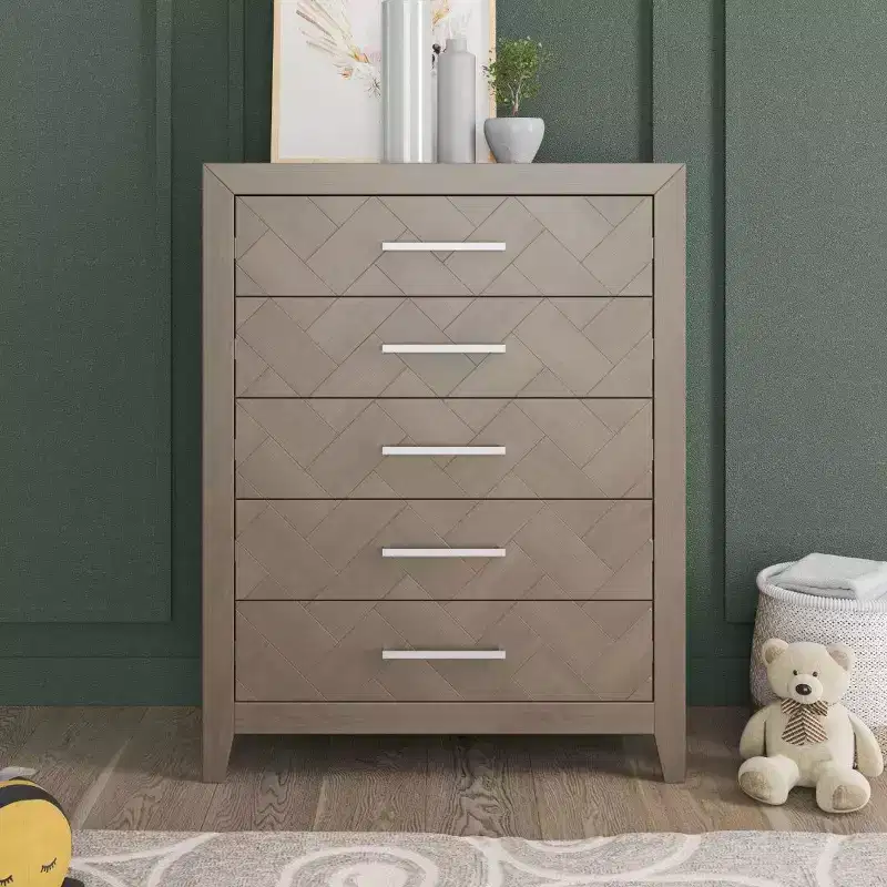 Crescent Gray / Toasted Chestnut 5-Drawer Chest for 1 Person, Nursery & Bedroom