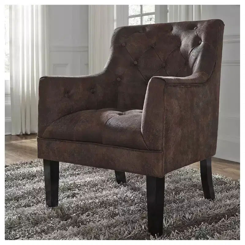 Mahogany Faux Leather Tufted Upholstered Accent Armchair