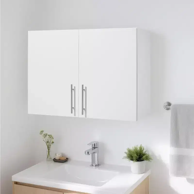 VEVOR Laundry Room Wall Cabinet, 2-Tier Wall Mounted Hanging Cabinet with Adjustable Shelf, 32 in Cupboard Storage with 2 Doors, White