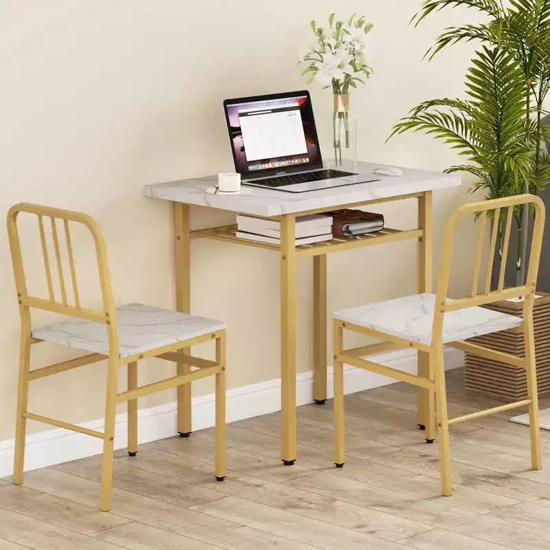 Costway 3-Piece Rectangular Dining Table&Chairs Set Wooden Breakfast Nook w/Storage Rack