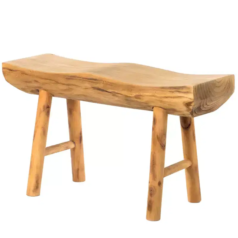 Vintiquewise Rustic Carved Wood Natural Edge Entryway Log Accent Bench