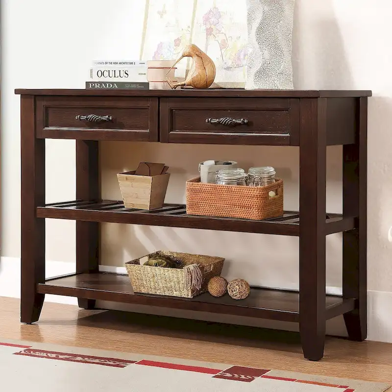 Console Table with 2 Drawers and 2-Tier Open Shelves, 42-Inch Sideboard Buffet Cabinet