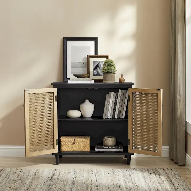 Art Leon Woven Rattan Wicker Accent Cabinet