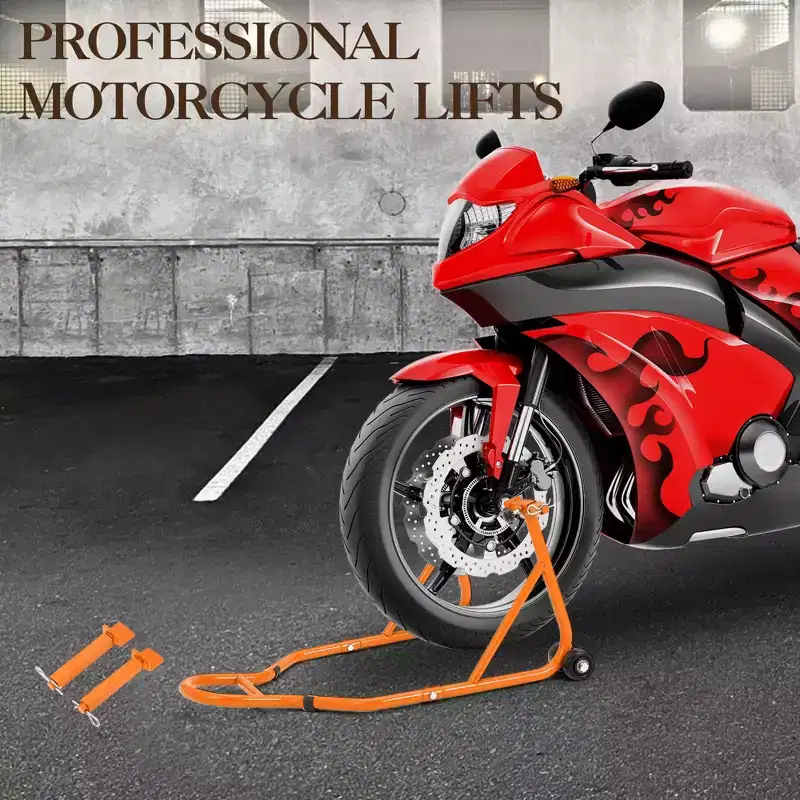Orange/Red, Front & Rear Combo, 2-Stand Motorcycle Lift with Wheels, 850LBS