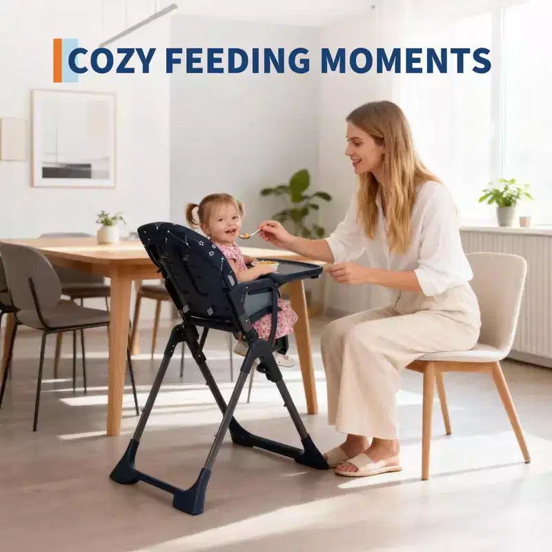 Baby High Chair, Foldable Feeding Chairs for Babies and Toddlers, Adjustable Height/Backrest/Footrest, Removable Tray, Fast Folding