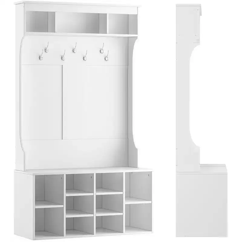 PexFix Hall Tree With Bench and Shoe Storage With 7 Coat Hooks and Seating Adjustable Storage