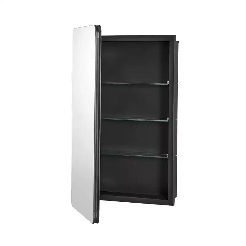 Medicine Cabinet, 16 x 24 inch, Aluminum Frame Bathroom Wall Cabinet, 2-layer Adjustable Shelves, Black