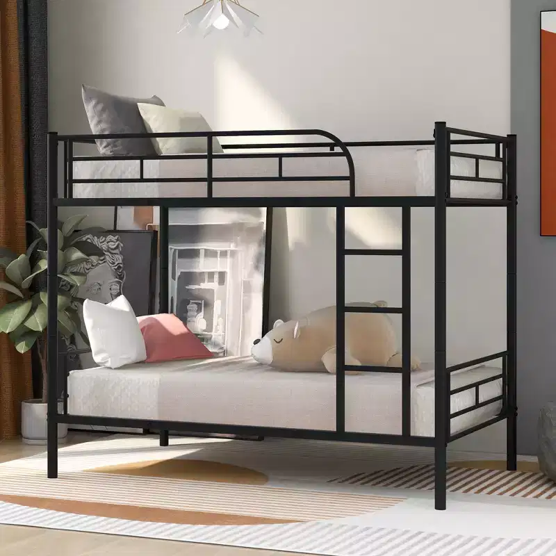 Bellemave Twin Over Twin Metal Bunk Bed, Sturdy Steel Frame, Black Finish, Converts to Two Twin Beds, Heavy-Duty Slats, No Box Spring Needed