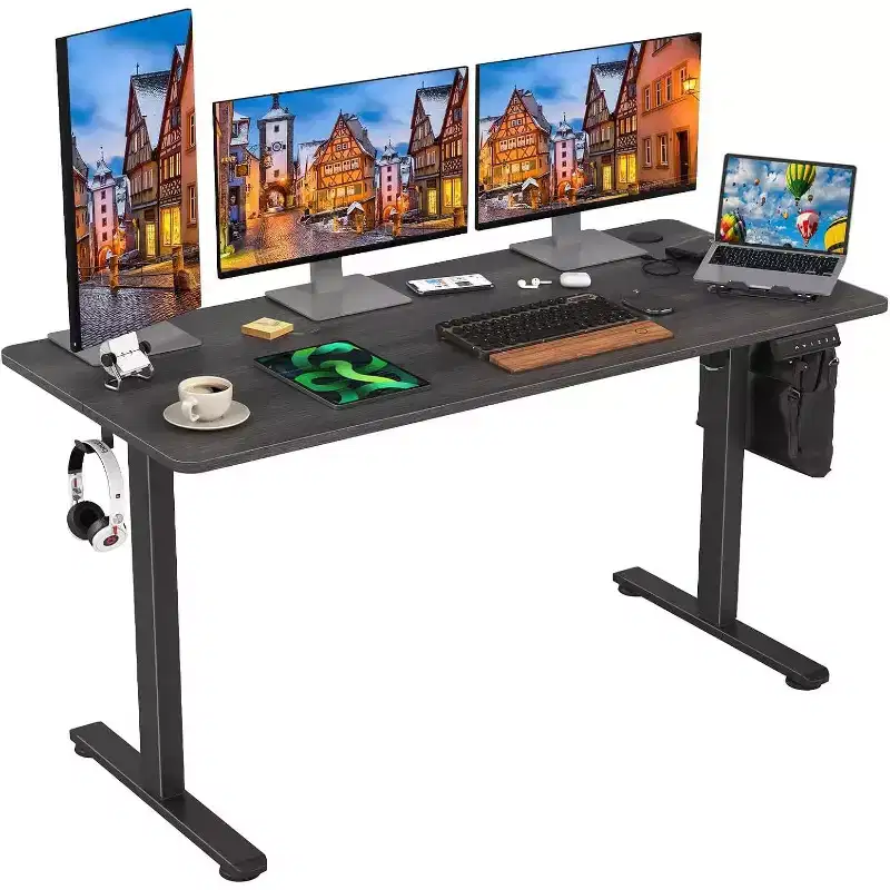 55 x 24 Electric Standing Desk Walnut Desktop Height Adjustable Computer Desk Stand up Home Office Desk with Splice Board