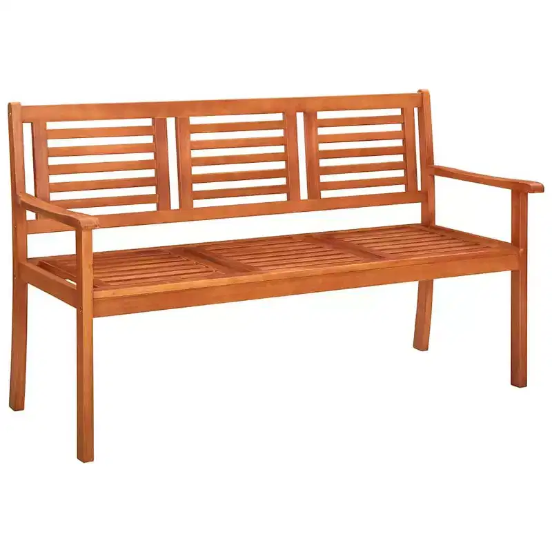 vidaXL Outdoor 3-Seater Patio Bench with Black Cushion, Solid Eucalyptus Wood Construction, Ergonomic Design, Farmhouse Style
