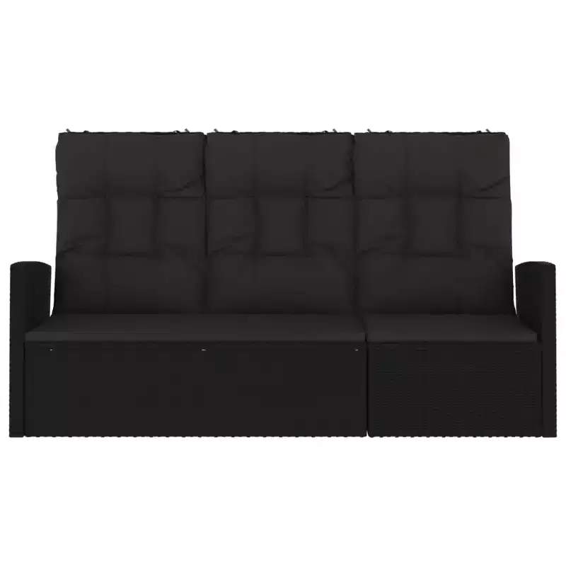 Garden Bench Black Poly rattan 3 Seater Adjustable Armrests