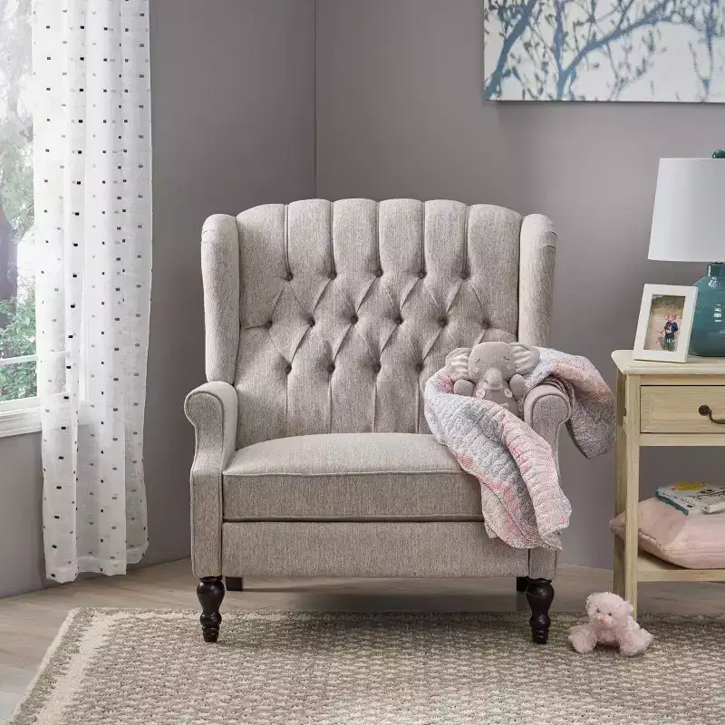 Apaloosa Oversized Wingback Press-Back Recliner Light Gray - Christopher Knight Home: Tufted, Nailhead Trim, Wood Legs