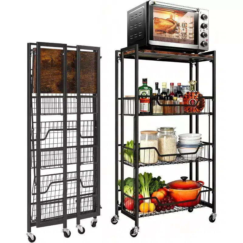 Utility Cart, Foldable Storage Cart, Easy to Set Up, Large Space for Storage for Office, Kitchen, Home Use