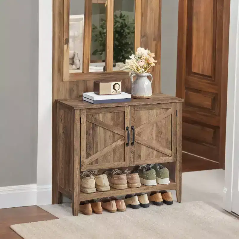 Traditional American Style Shoe Cabinet with Adjustable Shelf - Entryway Shoe Organizer