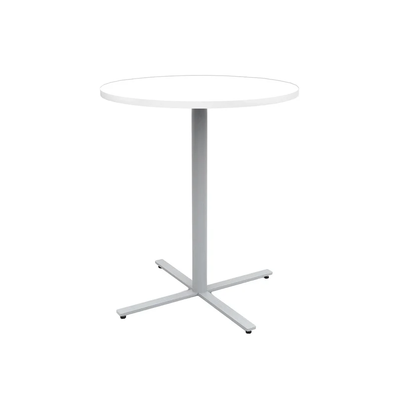 Round Pub Bar Table, Laminate Top with Silver Powder-Coated Base
