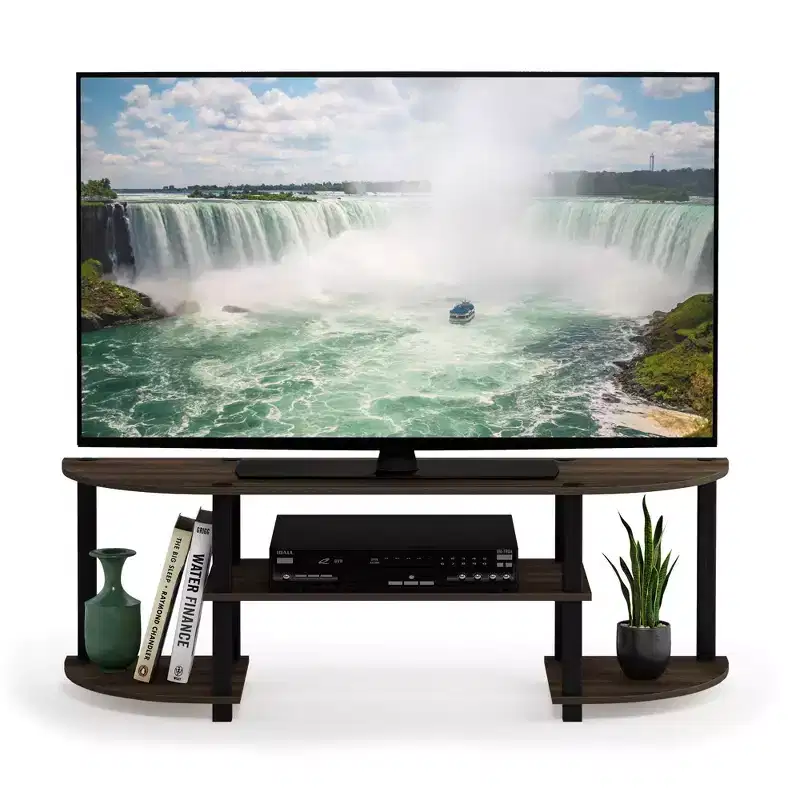 Wide TV Stand Entertainment Center for TV's up to 55 with Open Bookcases Shelves Columbia Walnut/Black