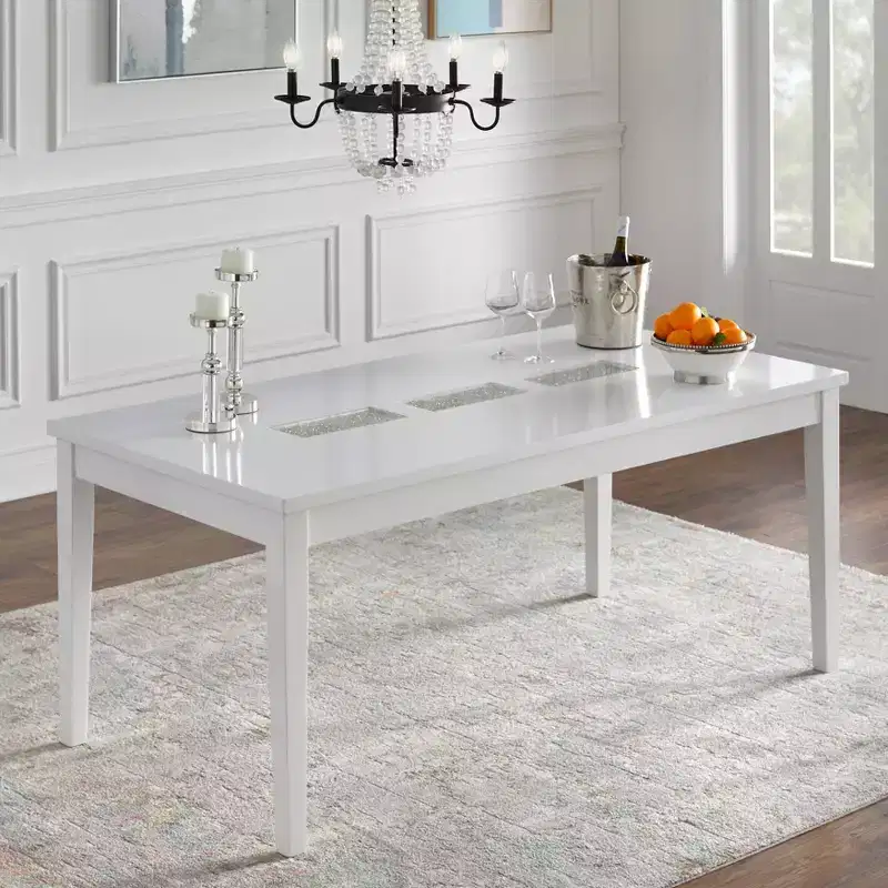 Diamond Rectangular Dining Table White – 6-Seater, MDF & Rubberwood