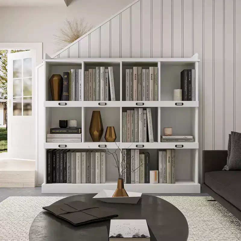 10 Cube Tall Bookcase, Freestanding Cubicle Storage Shelf Vintage Industrial Bookcase for Living Room Bedroom Office