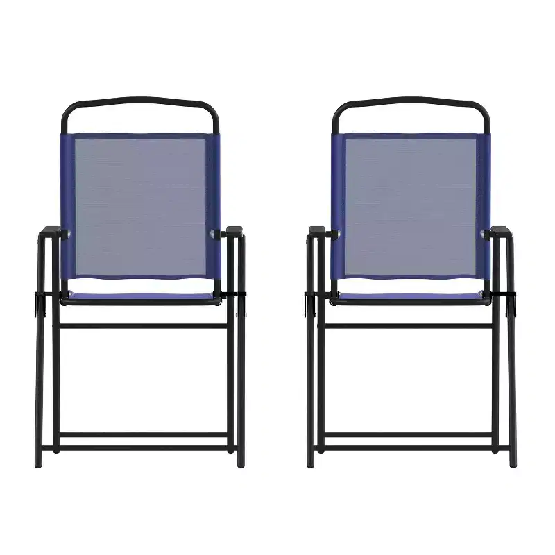 Flash Furniture Set of 2 Mystic Folding Patio Sling Chairs, Outdoor Textilene Lawn Chairs with Armrests