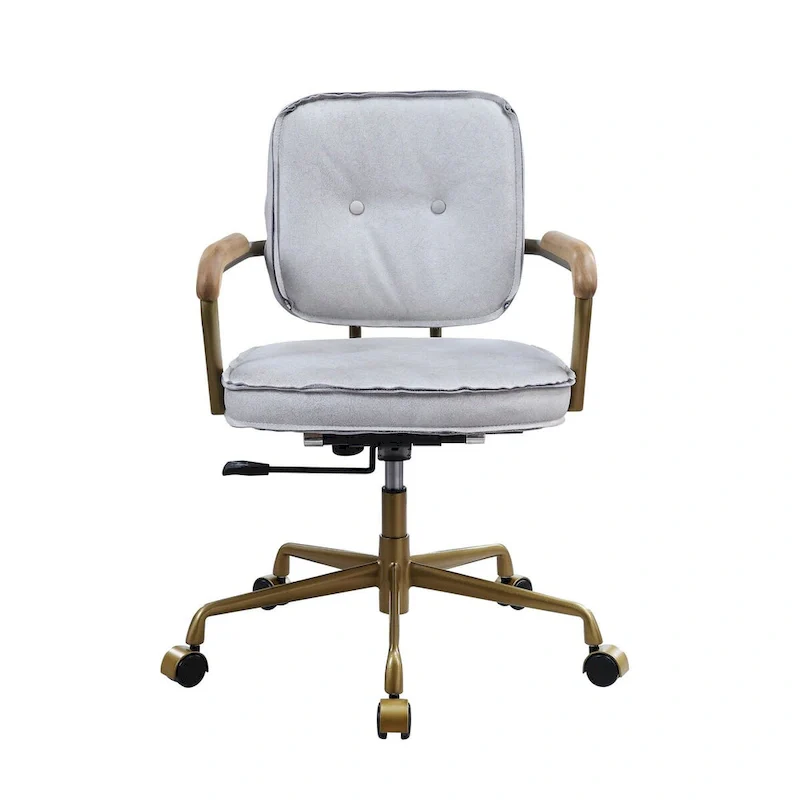 Office Chair with Faux Leather Upholstery, Vintage White and Brown