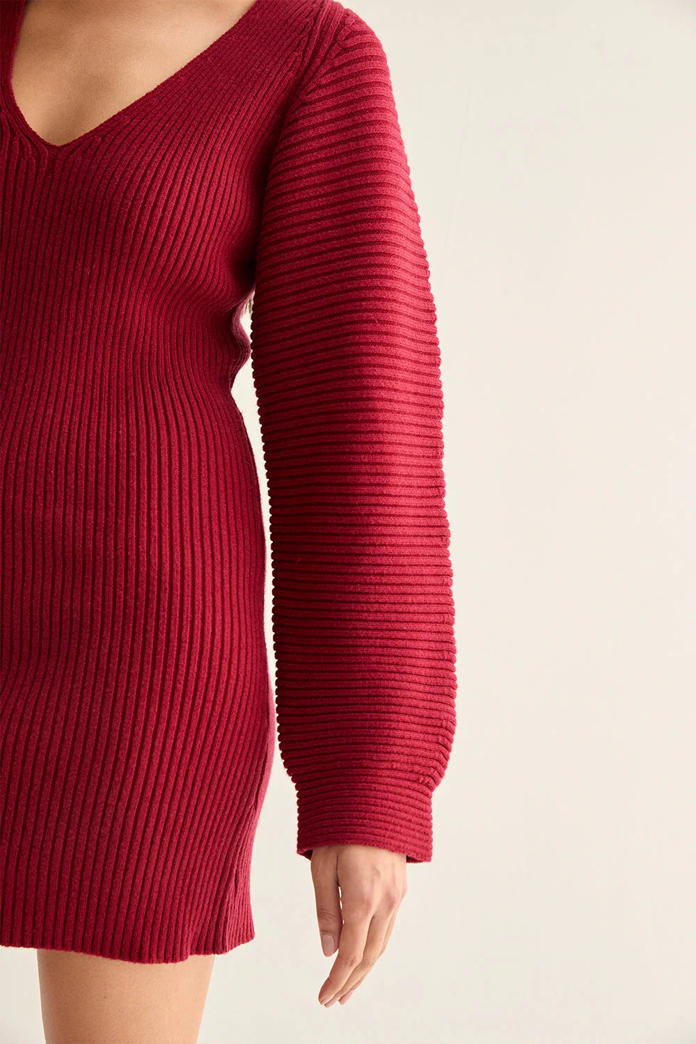 Hourglass Mini Sweater Dress with Balloon Sleeves V-Neckline