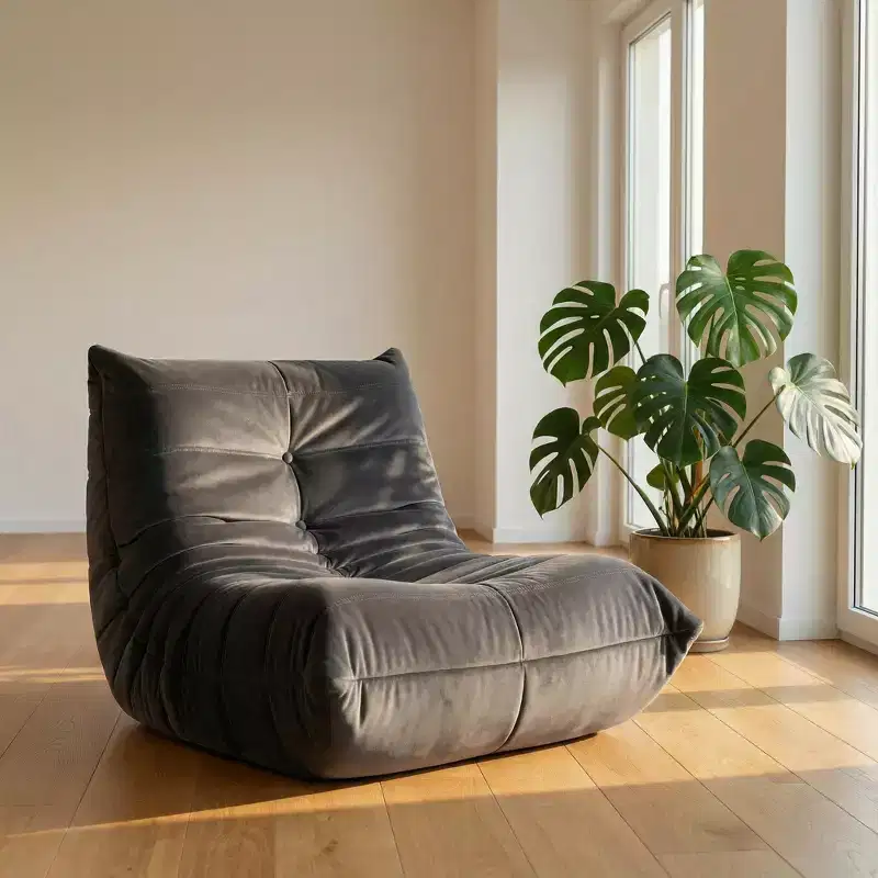 Giant Bean Bag Chair Lazy Floor Sofa, Memory Foam Fireside Sofa for Adults, Big Beanbag Faux Leather Armless Chair for Living Room Bedroom Dorm Office