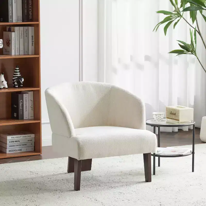 Modern Accent Chair with Round Back and Wooden Legs, Mid-Century Inspired, for Lounge