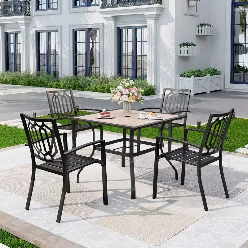 5pc Patio Table & Metal Chairs with Square Design - Captiva Designs