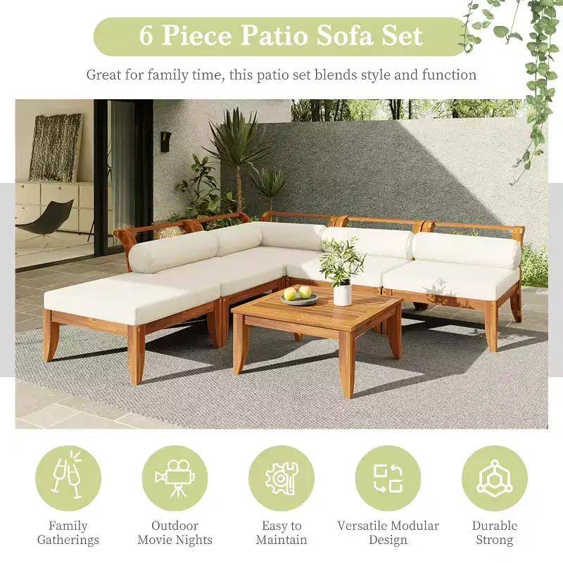 Whisen 6-Piece Patio Set with Daybed, Tea Table & Ottoman