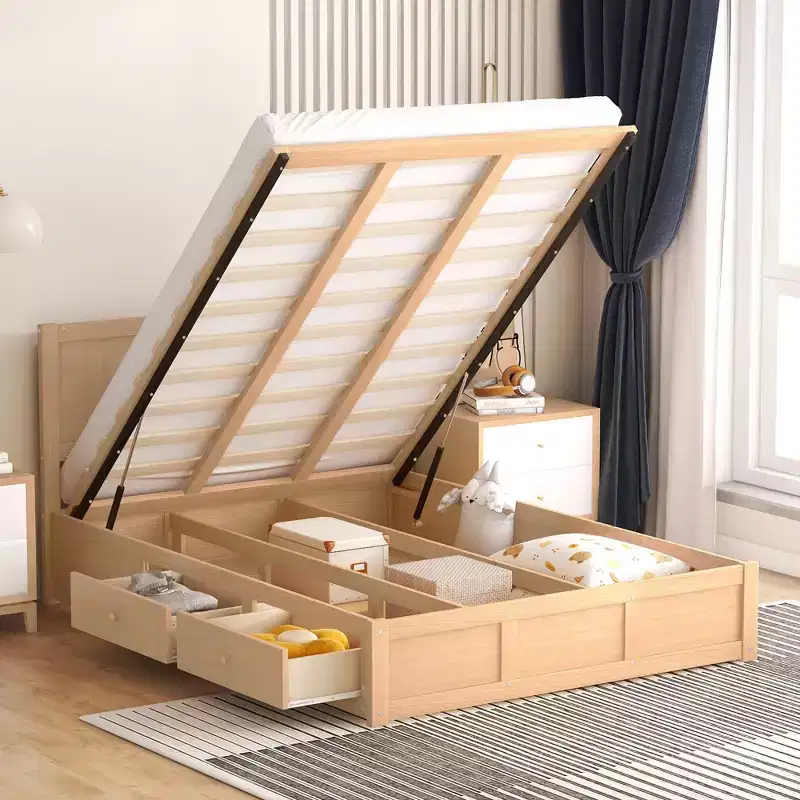 Platform Bed Frame with Underbed Storage, Wood Platform Bed Frame with 2 Drawers, Natural