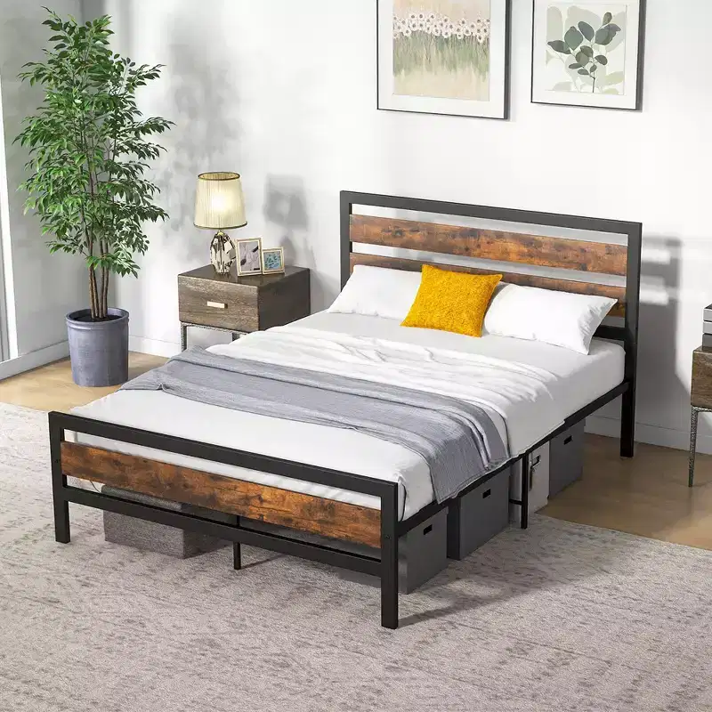 Costway Full/Queen Industrial Metal Platform Bed Frame Rustic Headboard Mattress Foundation