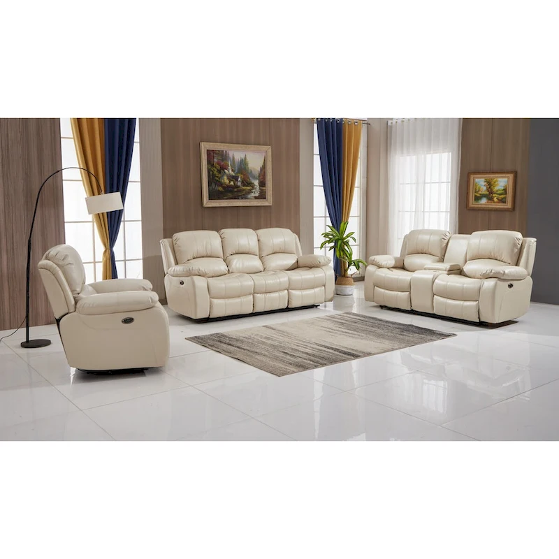 Betsy Furniture 3 Piece Bonded Leather Power Reclining Living Room Set, Sofa, Loveseat and Chair