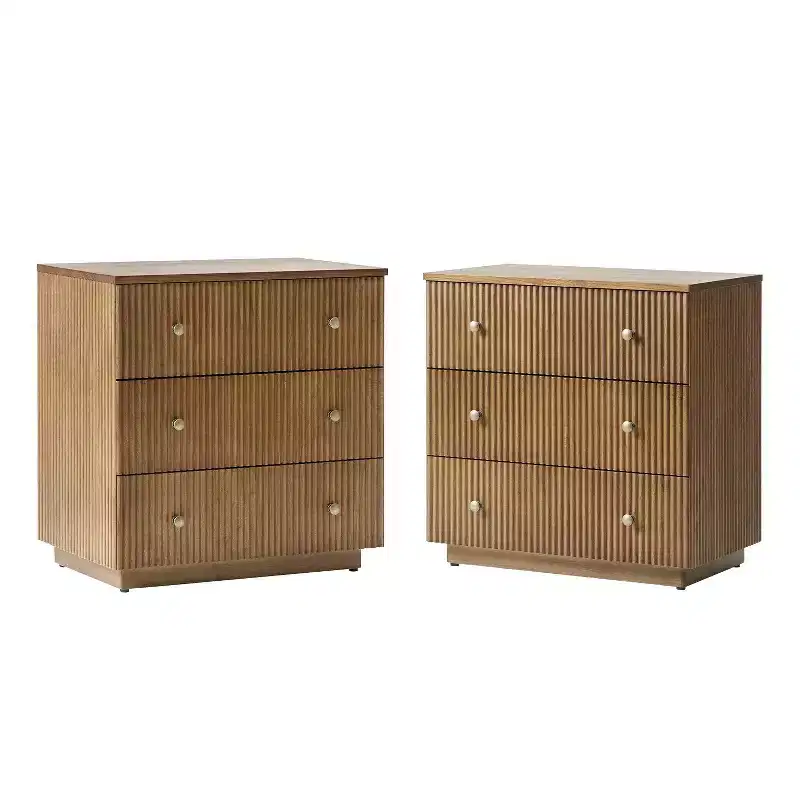 Albert 3-Drawer Nightstand Set of 2 with Solid Wood and Charging Station|ART OF LIVING DESIGNS-ACORN