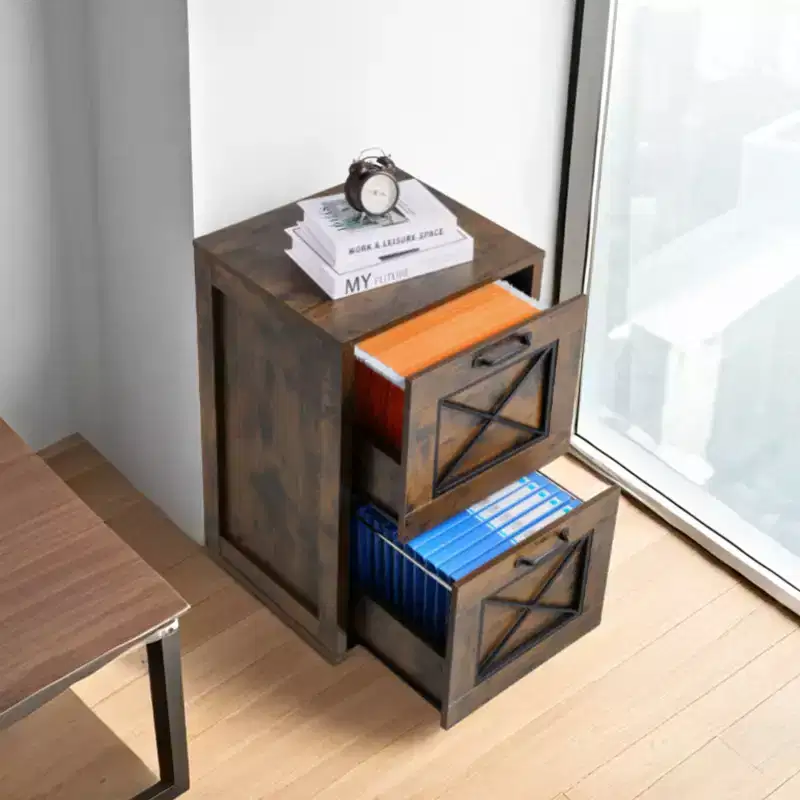 VEVOR 2 Drawer File Cabinet, Vertical Filing Storage Cabinets for Home Office, Heavy-Duty Cabinet with 2-Level Adjustable Hanging Rod, Brown