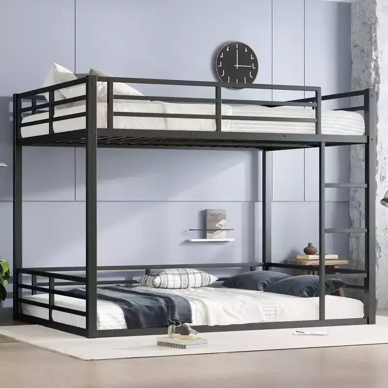 Metal Queen over Queen Bunk Bed for Teens and Adults Space - Saving and No Box Spring Needed Black