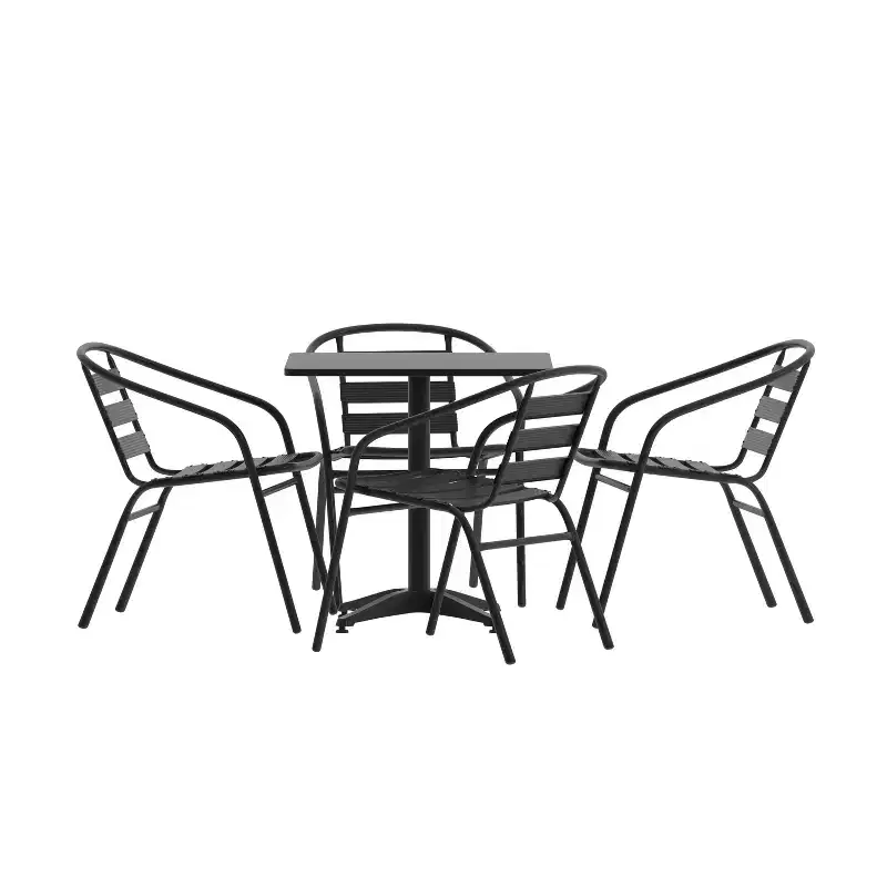 Emma and Oliver 27.5'' Square Aluminum Indoor-Outdoor Table Set with 4 Slat Back Chairs