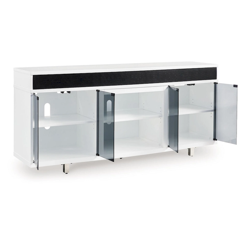 Ardon TV Media Console, Open Fireplace Area, White Black Wood, 72 Inch