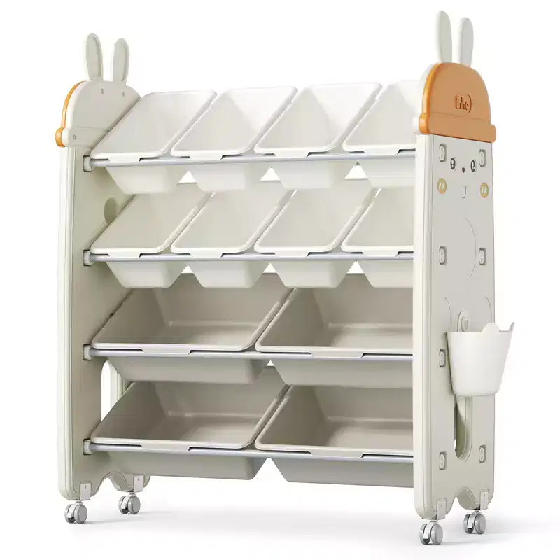 Kids Toy Storage Organizer with 12 Rolling Bins BPA-Free Plastic 4-Tier Playroom Shelf