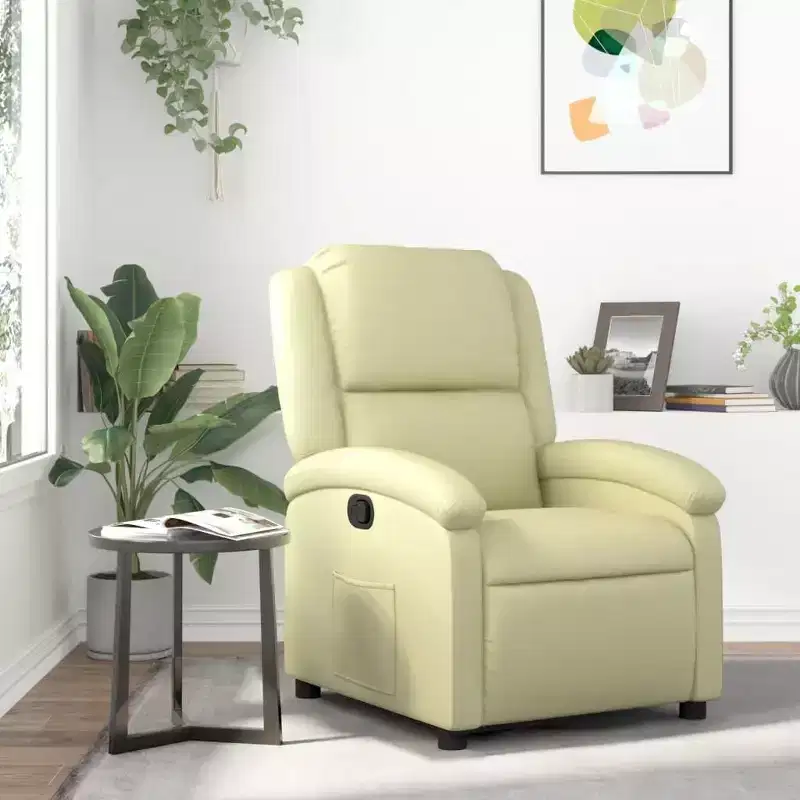 Recliner Chair Wingback Reclining Sofa Seating Furniture Real Leather - Cream Manual Push Back No Massage