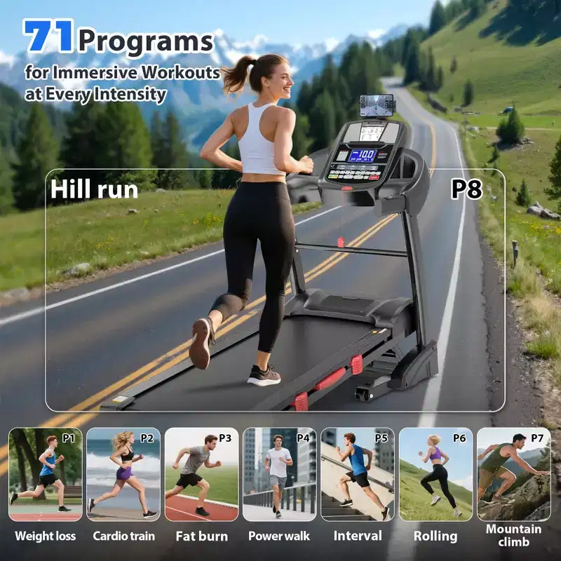 5HP Folding Treadmill w/ 20% Auto Incline for Home w/ 400LB Capacity, Walking Jogging Treadmill w/ Smart APP Control, 71 Programs, 12MPH Treadmill